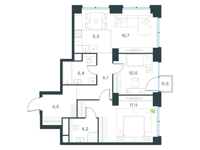 3-комн. 71.9 м²