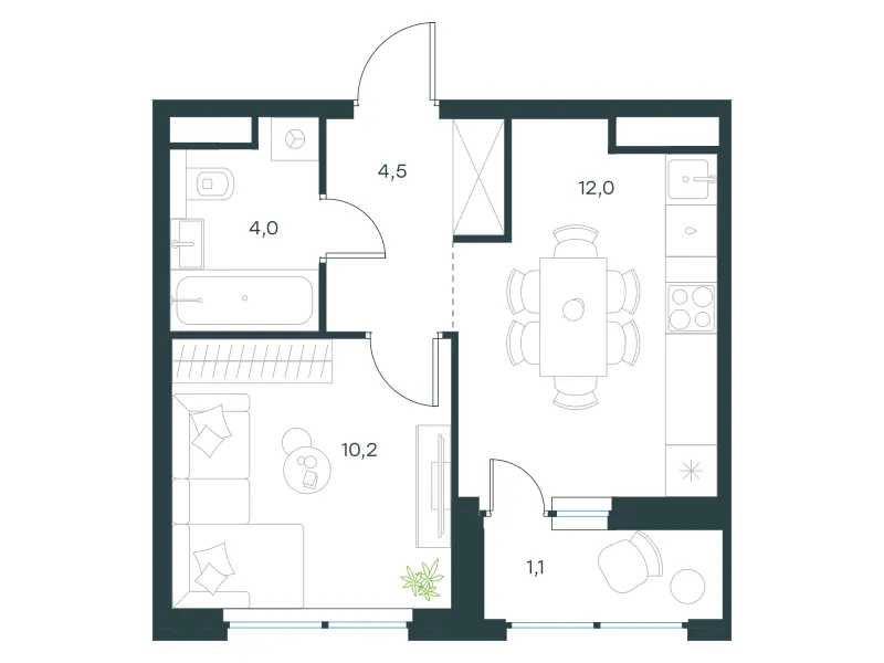 1-комн. 31.8 м²