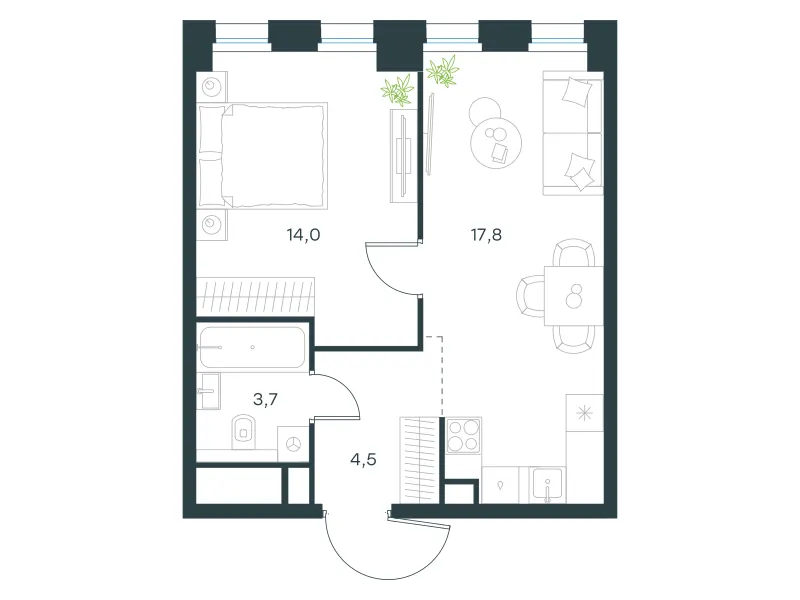 1-комн. 40 м²