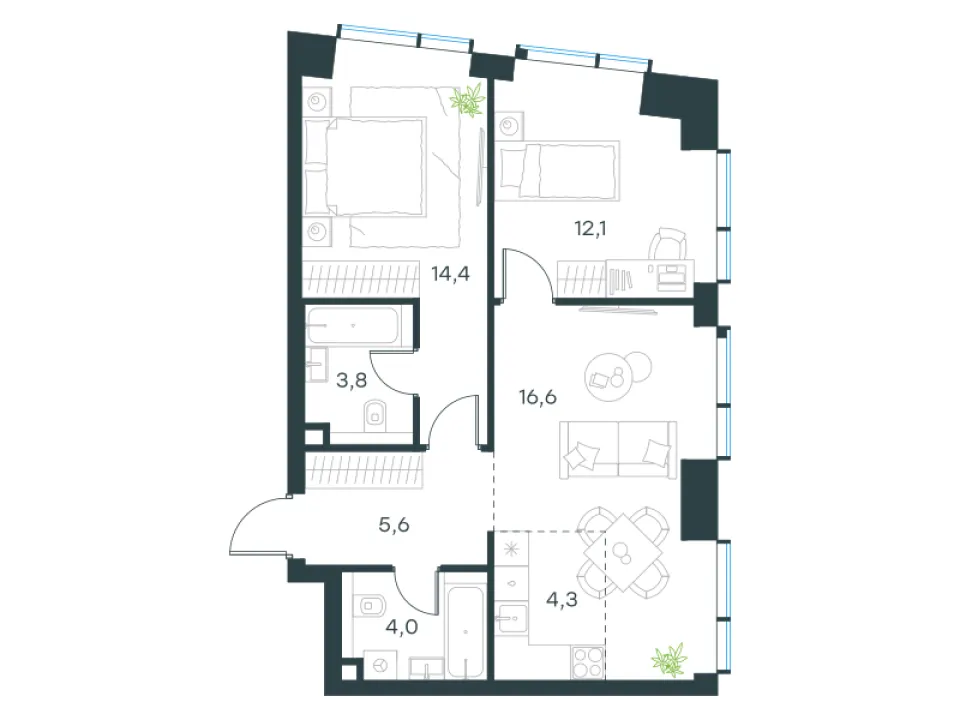 3-комн. 60,8 м²