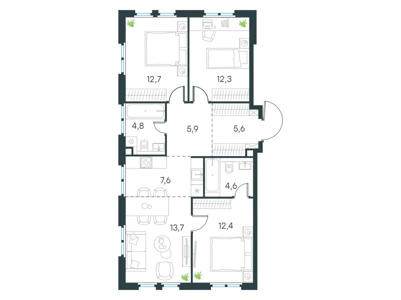 4-комн. 79.6 м²