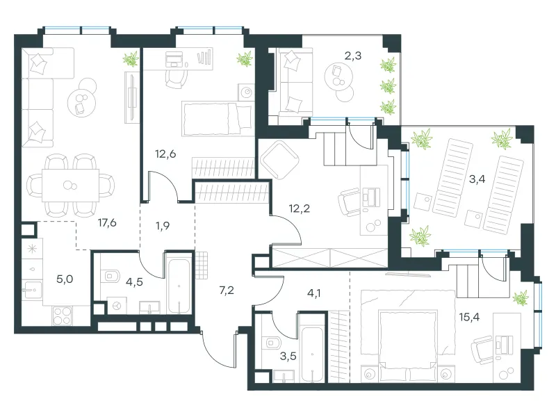 4-комн. 89.7 м²