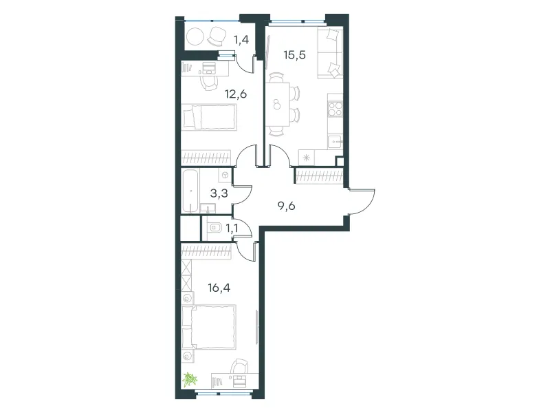 2-комн. 59.9 м²