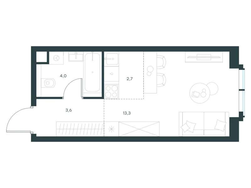 Студия 23.6 м²