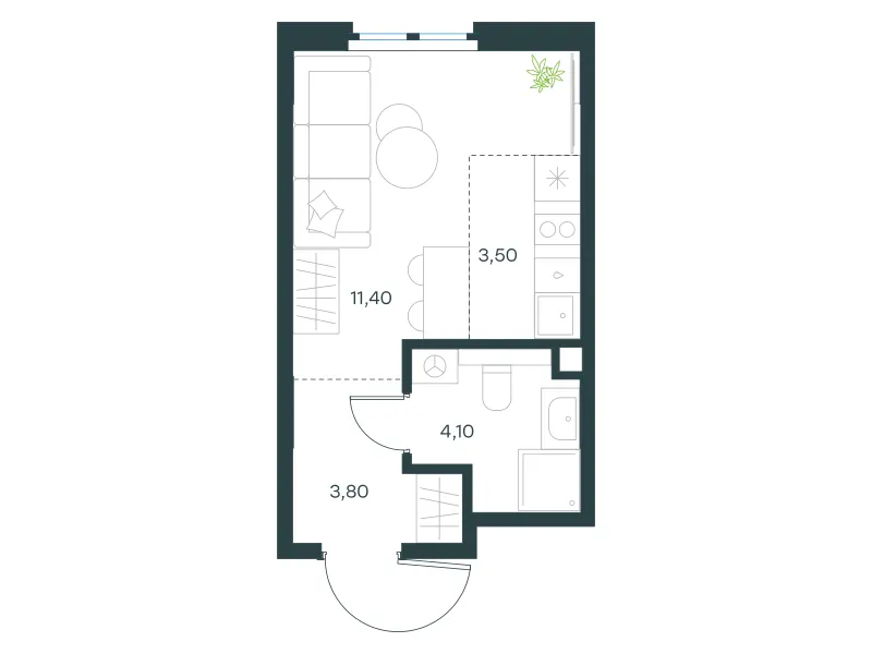 Студия 22.8 м²