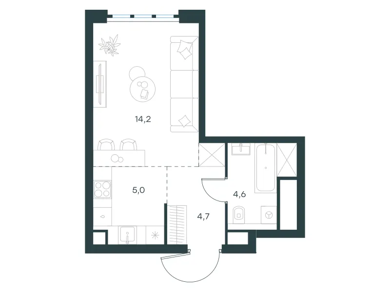 Студия 28.5 м²