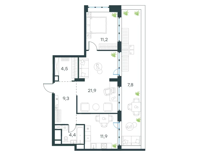 2-комн. 71.4 м²
