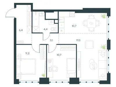 63,5 м² — планировка