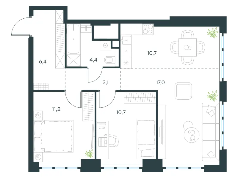 3-комн. 63.5 м²