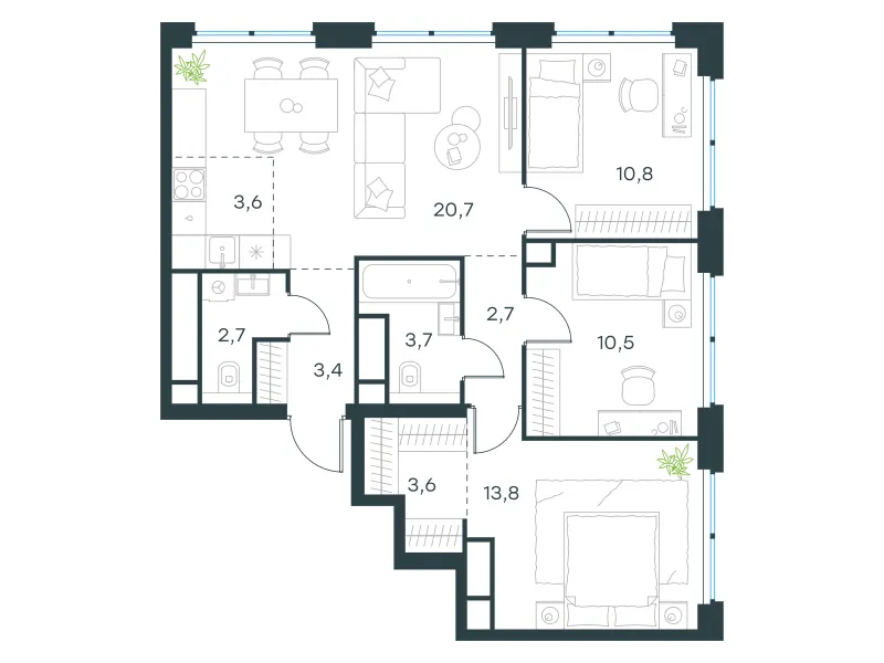 4-комн. 75.5 м²