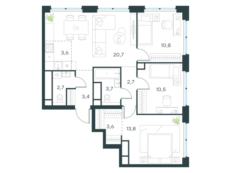 4-комн. 75,5 м²