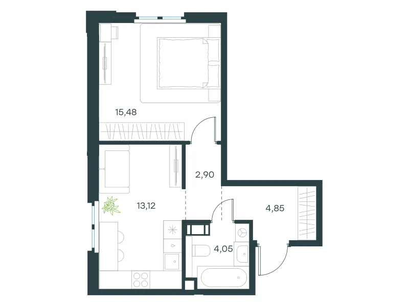 1-комн. 40.4 м²