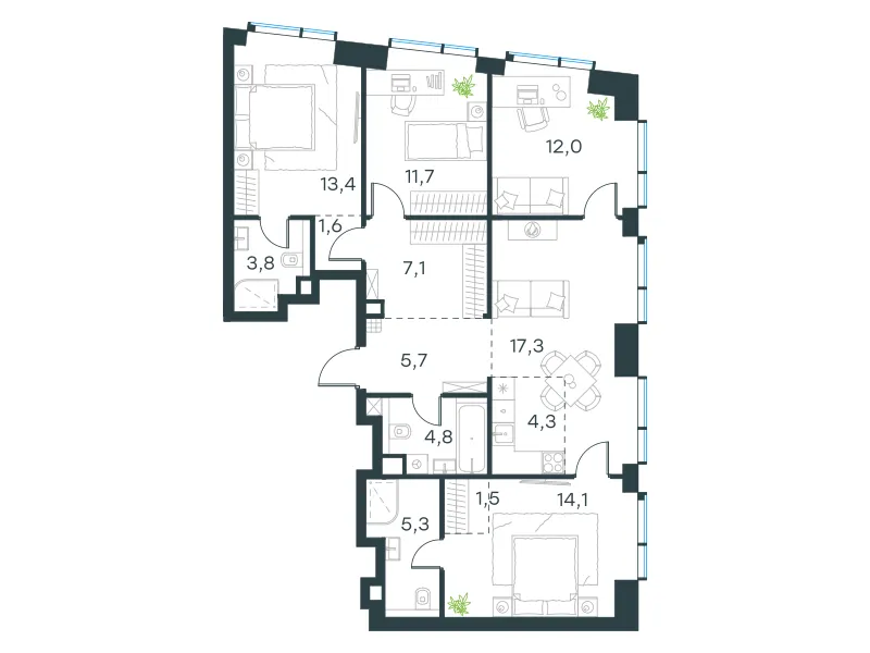 5-комн. 102.6 м²