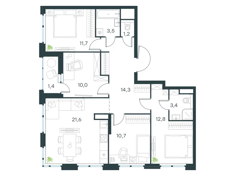 4-комн. 90.6 м²