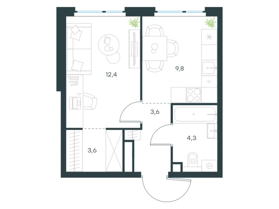 1-комн. 33,7 м²