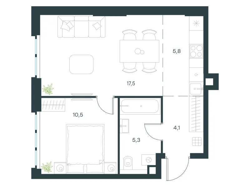 2-комн. 43.3 м²