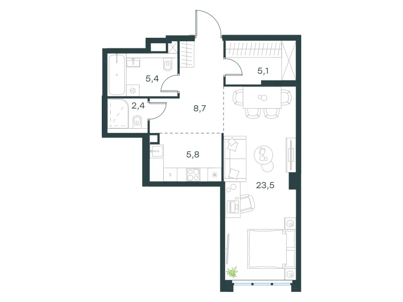 1-комн. 50.9 м²