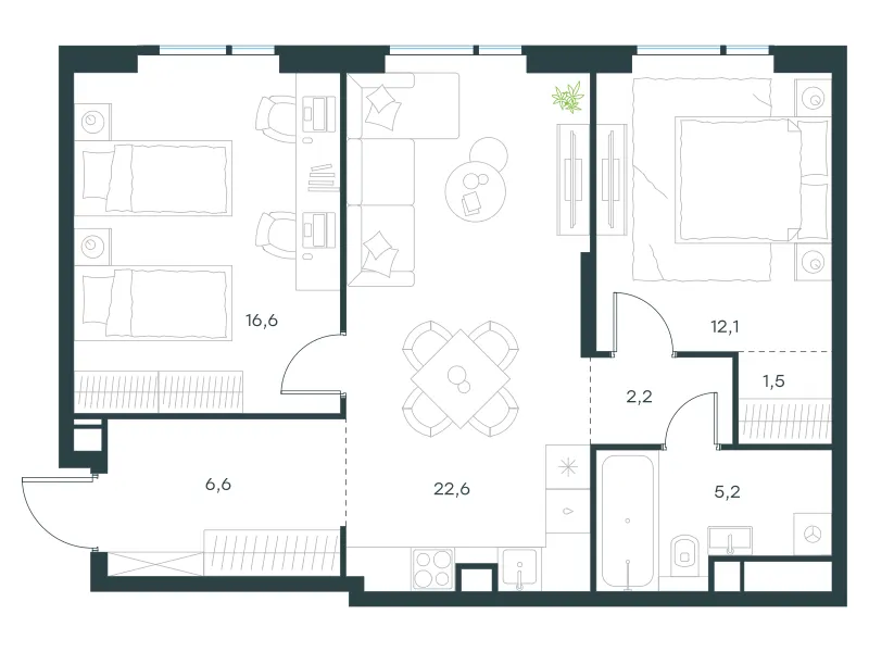 2-комн. 66.8 м²