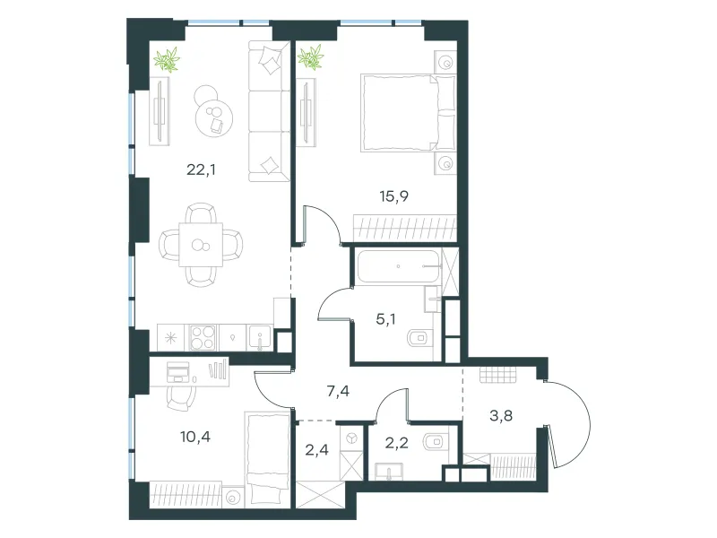 2-комн. 69.3 м²