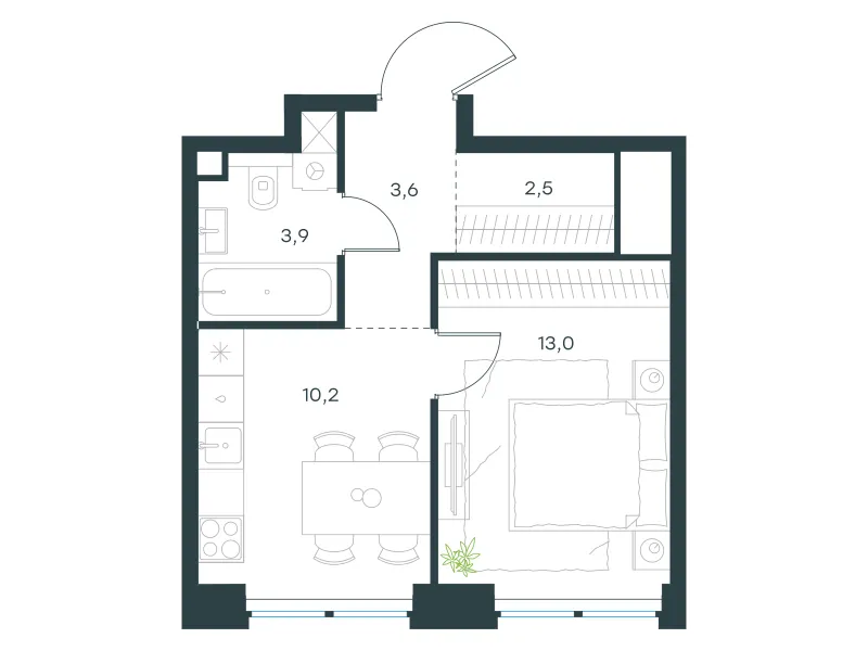1-комн. 33.2 м²