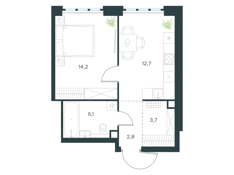 1-комн. 38.5 м²