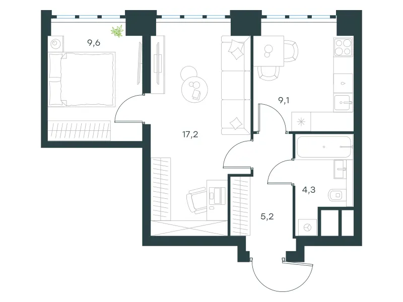 2-комн. 45.4 м²