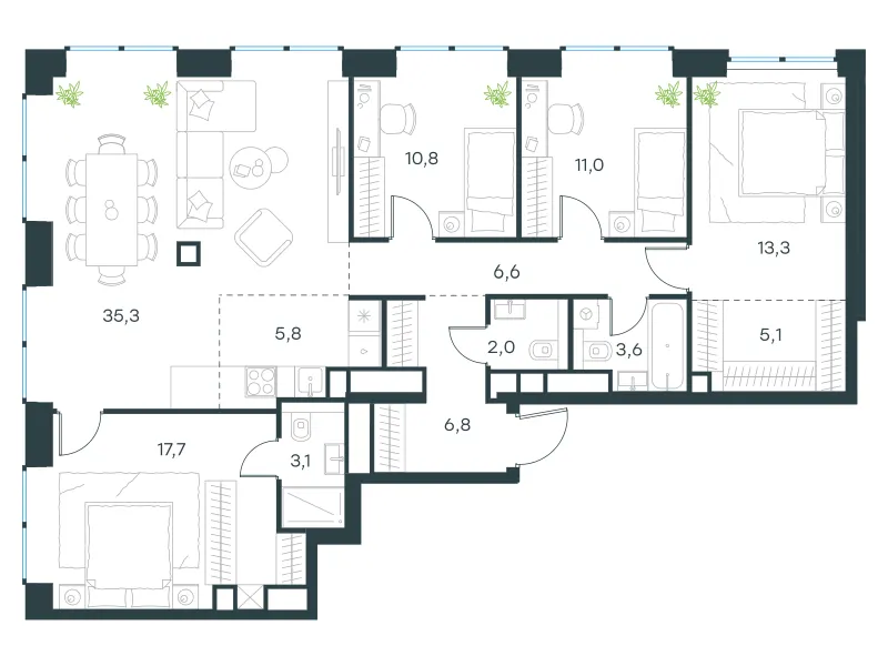 5-комн. 121.1 м²