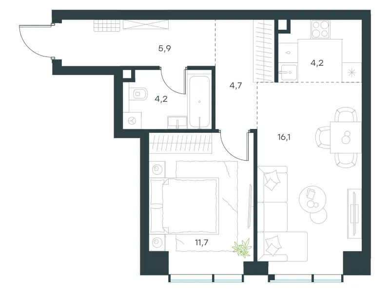 2-комн. 46.8 м²