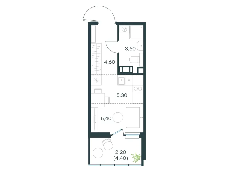 Студия 21.1 м²