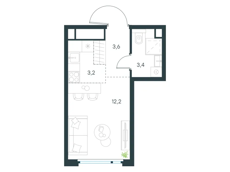 Студия 22.4 м²