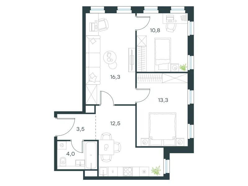 3-комн. 60.4 м²
