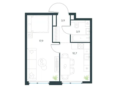 36,5 м² — планировка