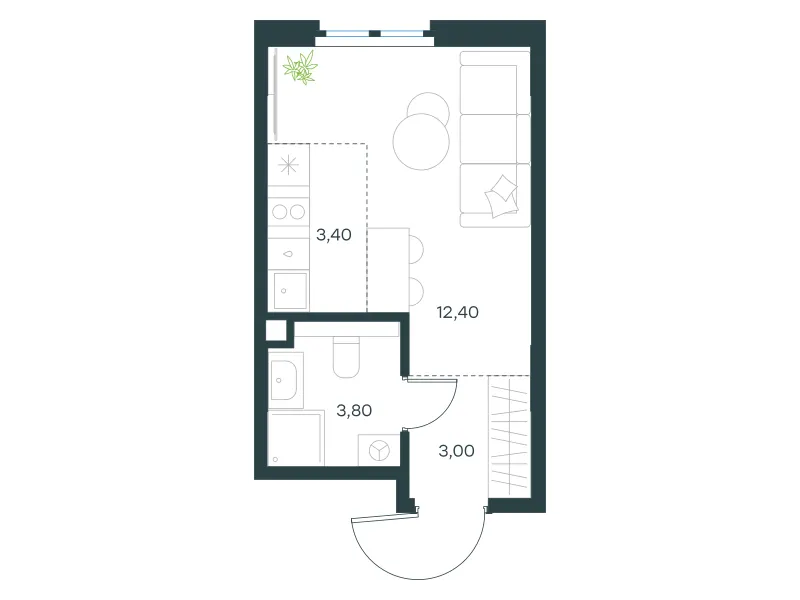 Студия 22.6 м²