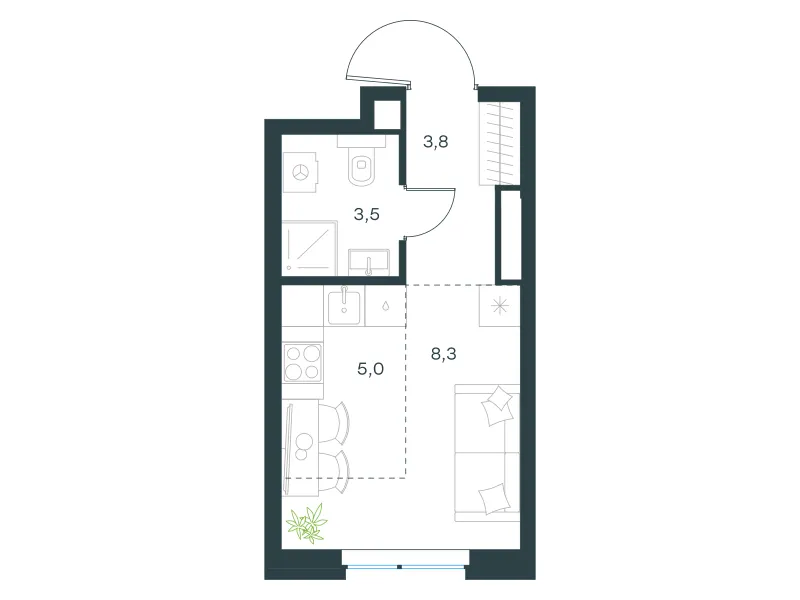 Студия 20.6 м²