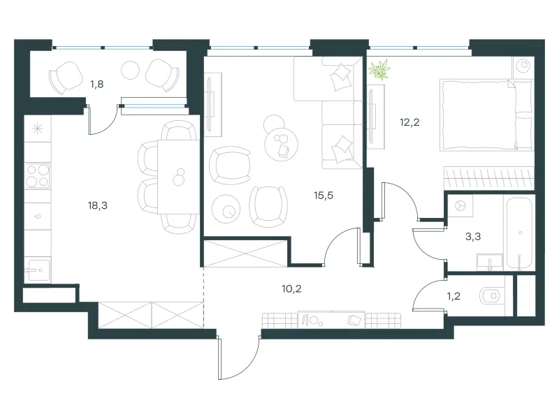 2-комн. 62.5 м²
