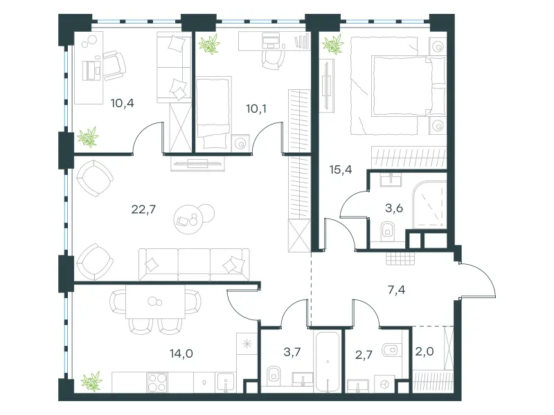 4-комн. 92 м²
