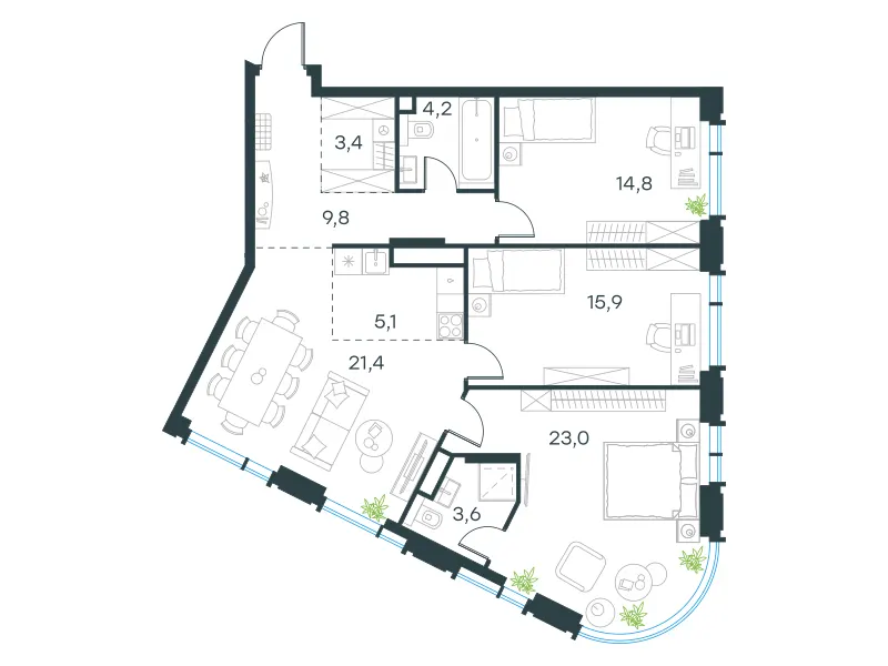 4-комн. 101.2 м²