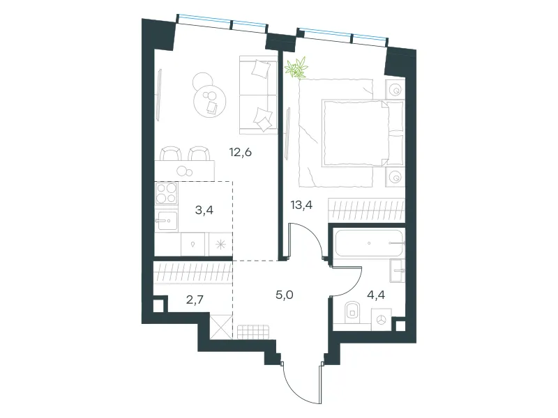 2-комн. 41.5 м²