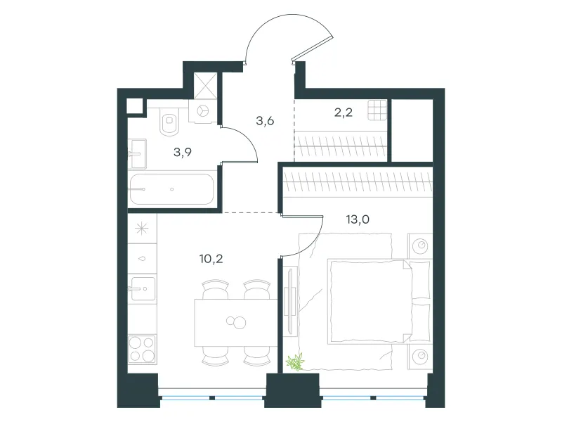 1-комн. 32.9 м²