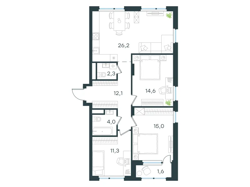 3-комн. 87.1 м²