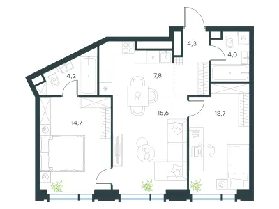 64,3 м² — планировка
