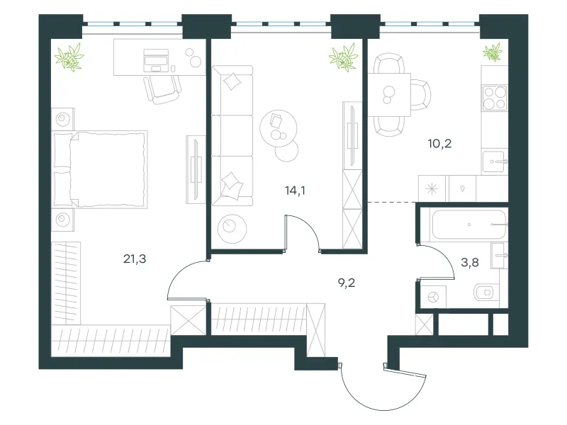 2-комн. 58.6 м²