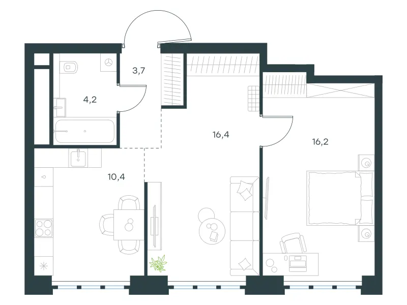 2-комн. 50.9 м²