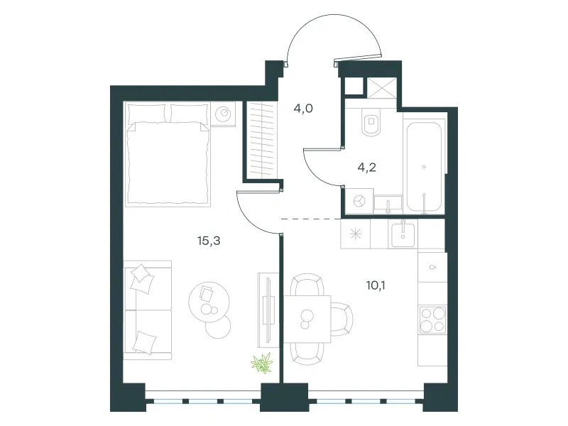 1-комн. 33.6 м²