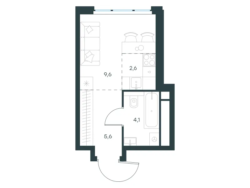 Студия 21.9 м²