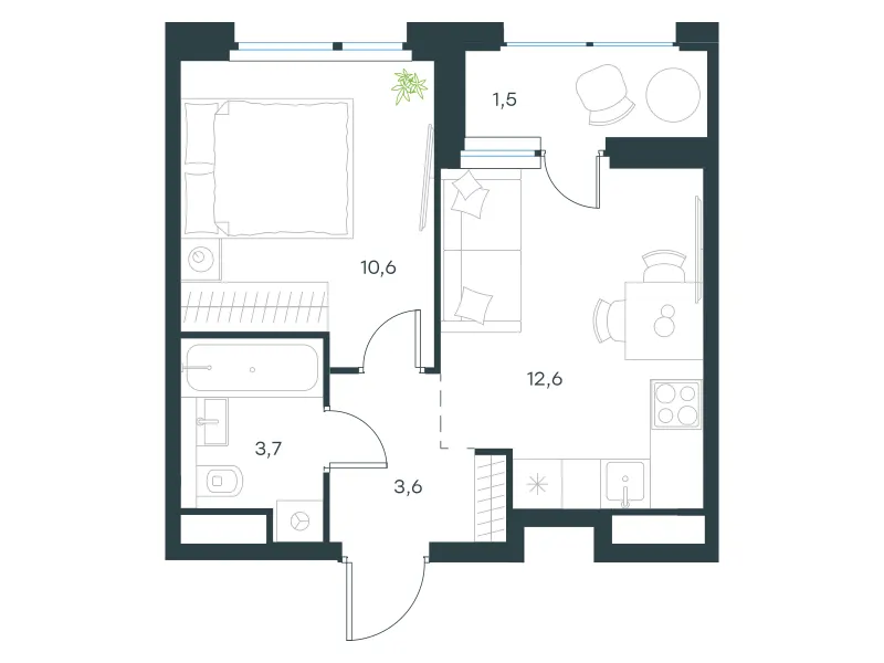 1-комн. 32 м²