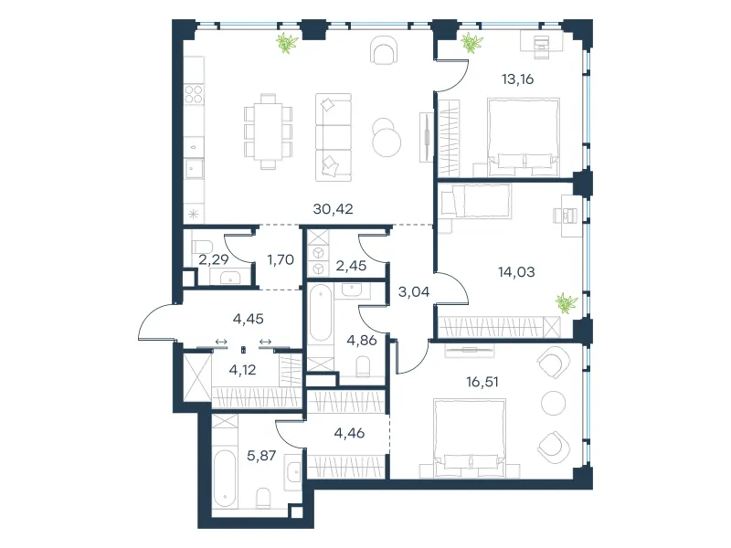 3-комн. 107.4 м²