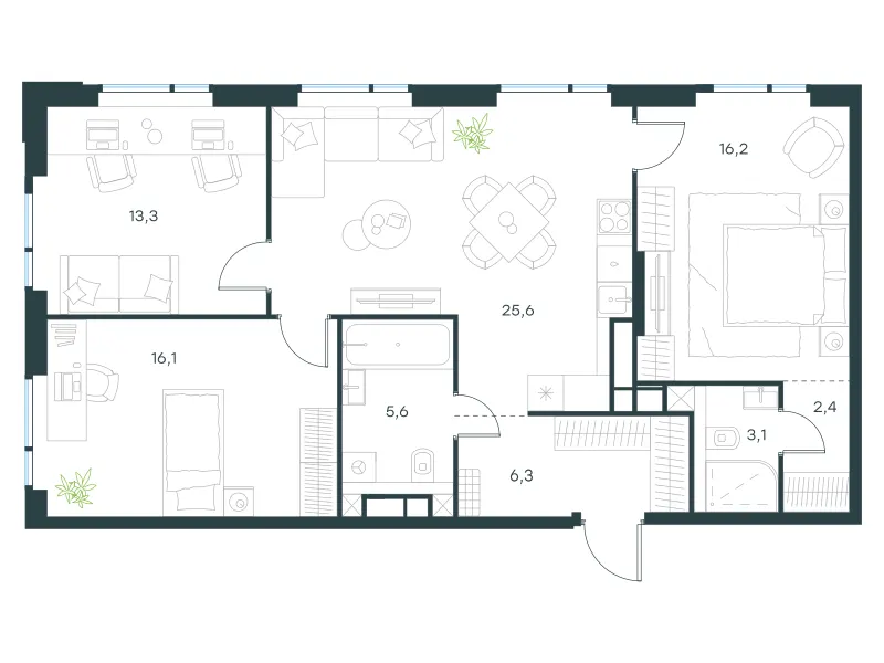 3-комн. 88.6 м²