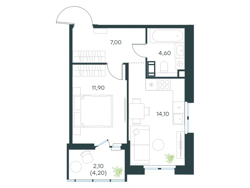 1-комн. 39.7 м²