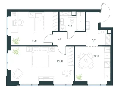 62,6 м² — планировка